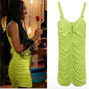 Zara Lime Green Mini Dress Ruched Cut Out XS Bloggers Fave